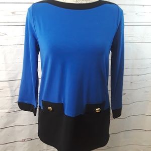 Duffield Lane knit Top Blue Black Small NWT